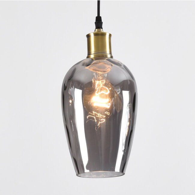 Smoked glass pendant lamp with bulge detail - Vanessa