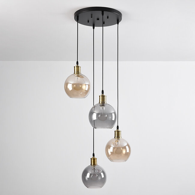 Livia 4-light pendant lamp - smoked and cognac glass