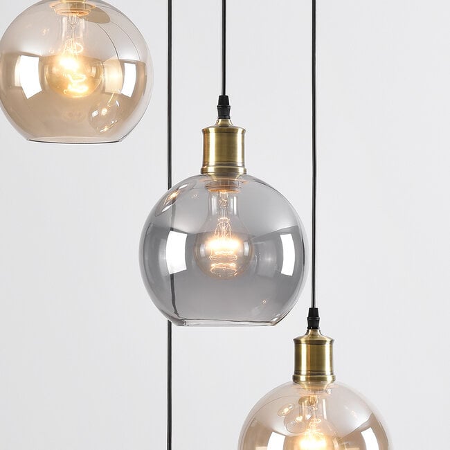 4-light pendant light Livia - smoked and cognac glass