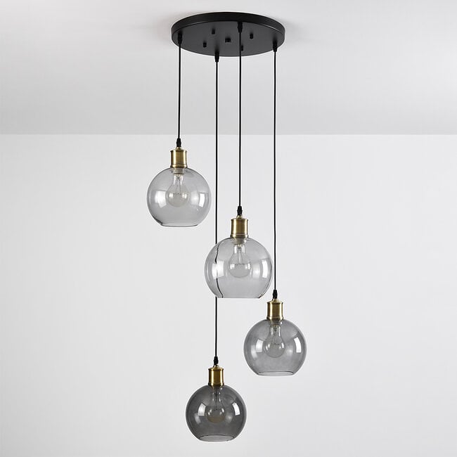4-light pendant light Livia with glass globes