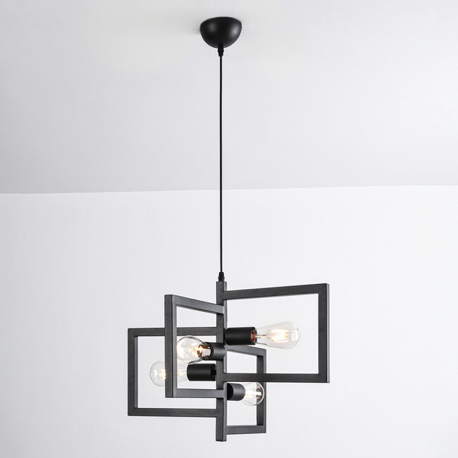 Industrial hanging lamp in the shape of a metal construction with 4 lamps - Madrid