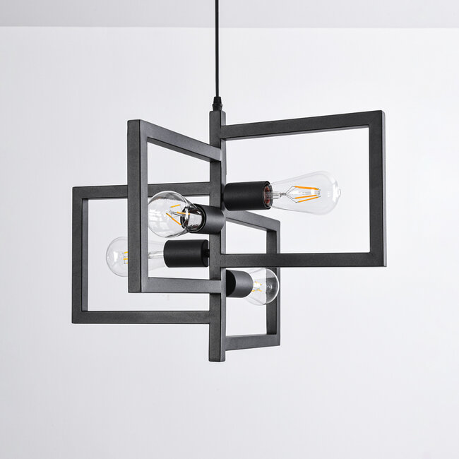Industrial hanging lamp in the shape of a metal construction with 4 lamps - Madrid