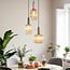 3-light pendant light Amelia with ribbed glass - amber