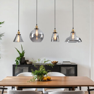 Industrial hanging lamp with smoked glass, 4-bulb - Kendall