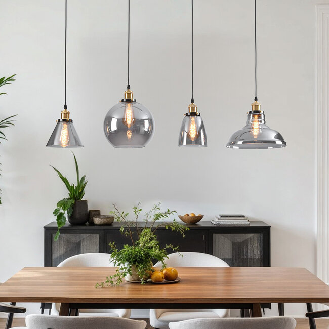Industrial hanging lamp with smoked glass, 4-bulb - Kendall