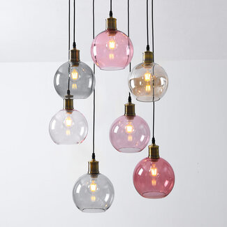 Pendant light with coloured glass, 7-bulb - Liya