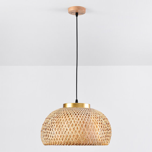 Bohemian pendant light Thane in bamboo - natural and gold