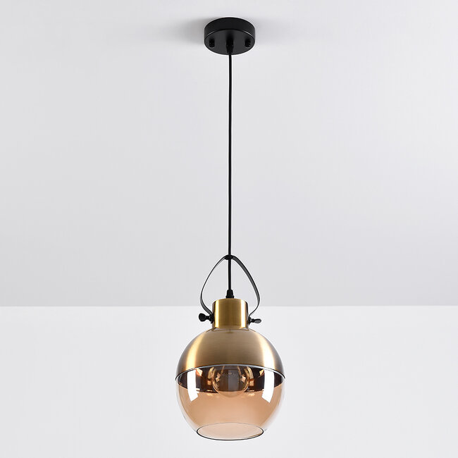 pendant light Laure - amber glass Art Deco globe