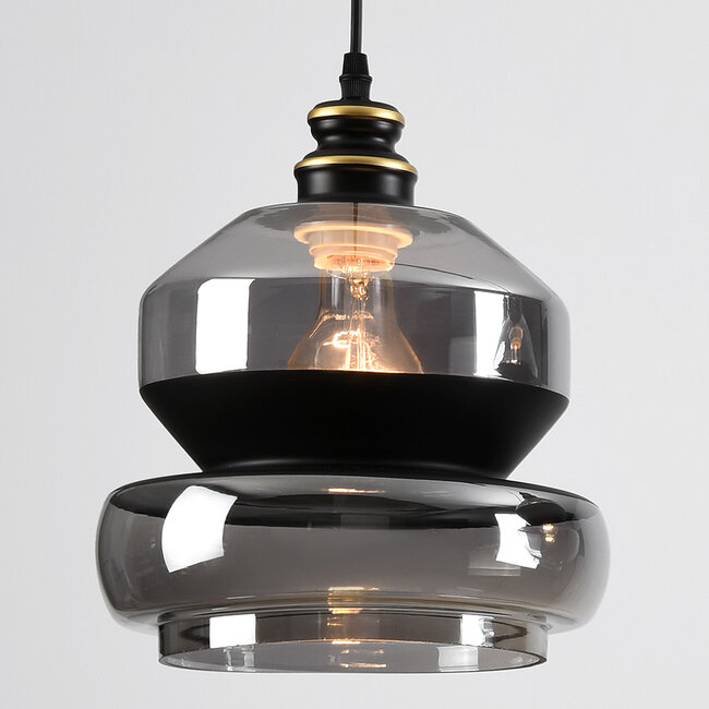 3-light pendant light Sofie in smoked glass - black