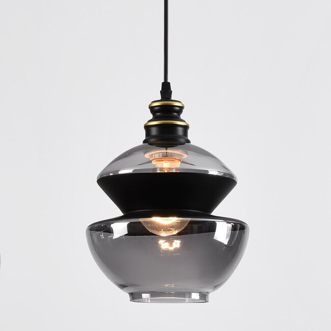 3-light pendant light Sofie in smoked glass - black