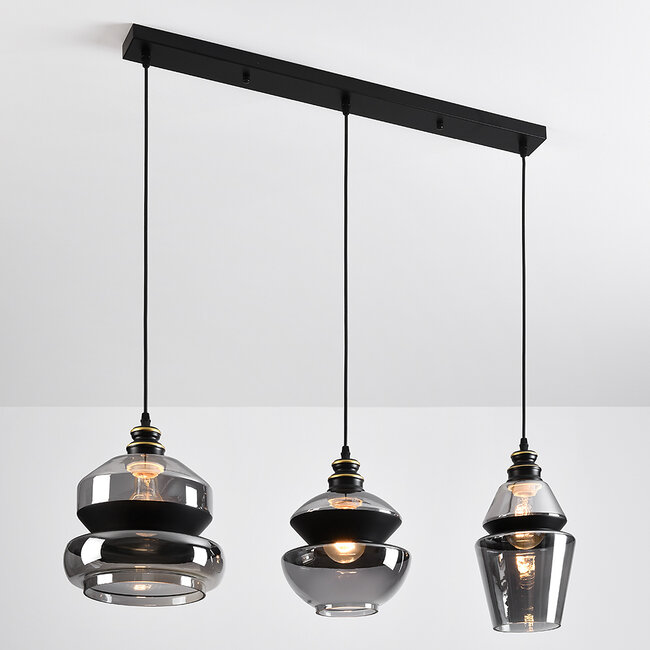 Pendant lamp with smoked glass, 3-light - Sofie