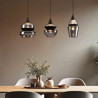 Pendant lamp with smoked glass, 3-light - Sofie