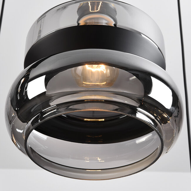 6-light pendant light Bellano in smoked glass - black