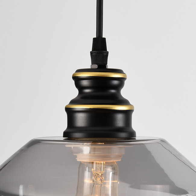 6-light pendant light Bellano in smoked glass - black