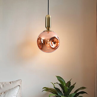 1-bulb pendant light Lewis with wavy glass - rose gold