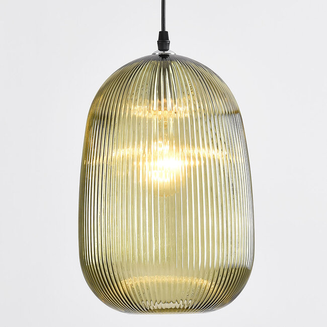 pendant light Dylan in ribbed glass - green