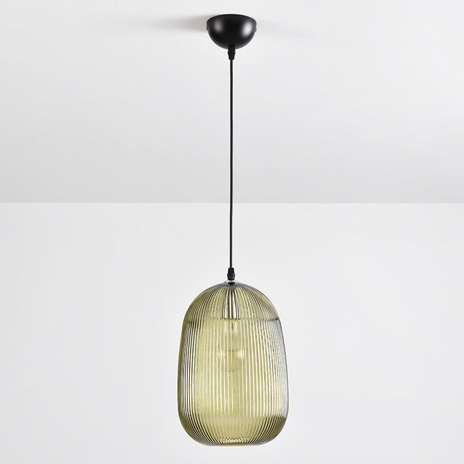 pendant light Dylan in ribbed glass - green
