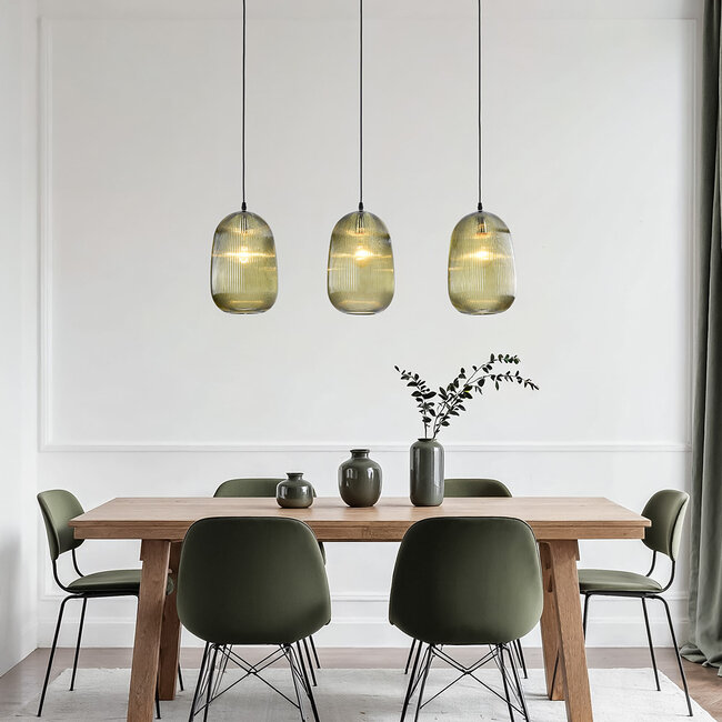 Elisa pendant lamp in ribbed glass, 3-light