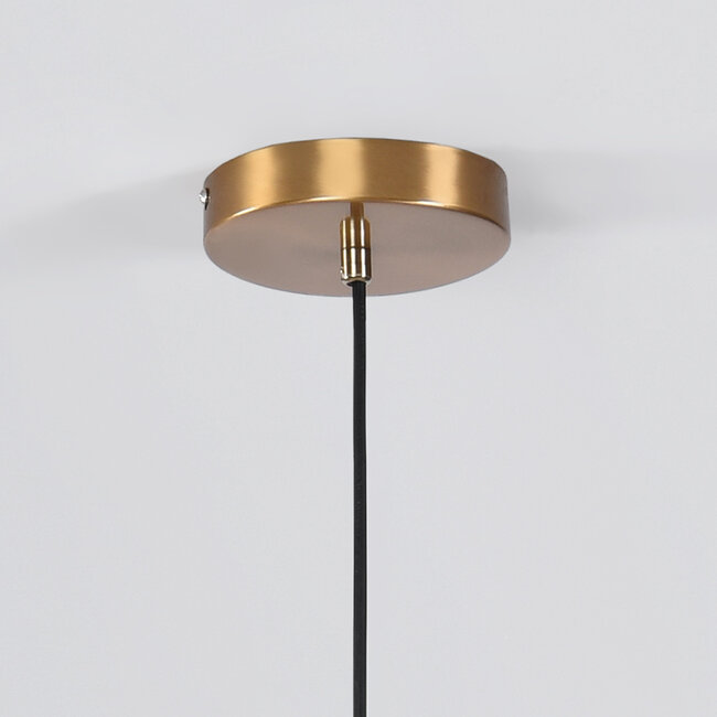 7-light designer pendant light Sette - amber glass and gold