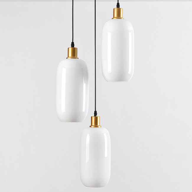 3-light pendant light Laura in opal glass - black and gold