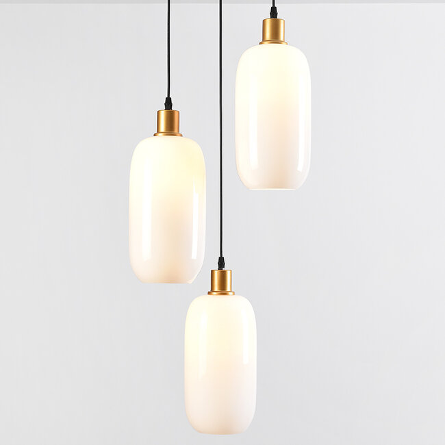 3-light pendant light Laura in opal glass - black and gold
