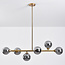 6-light pendant light Aster - gold with smoked glass globes