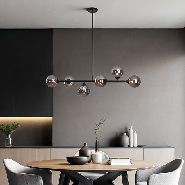 Black designer ceiling lamp with smoked glass, 6-light - Aster