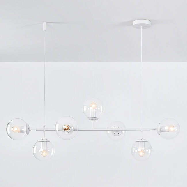 7-light pendant light Hepta - opal and clear glass, white