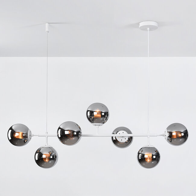Designer pendant lamp with White frame and smoked glass - Hepta