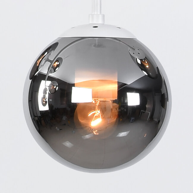 7-light pendant light Hepta - smoked glass and white