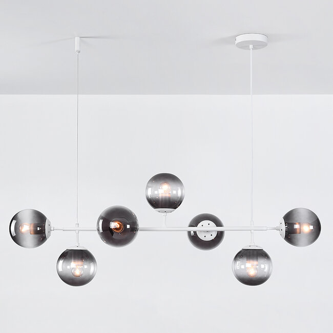 7-light pendant light Hepta - smoked glass and white