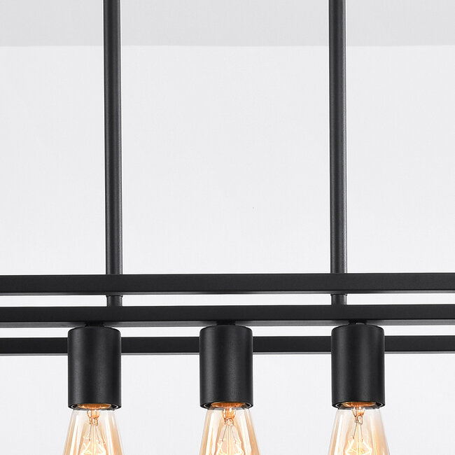 7-light industrial pendant lamp Zagreb, black cage