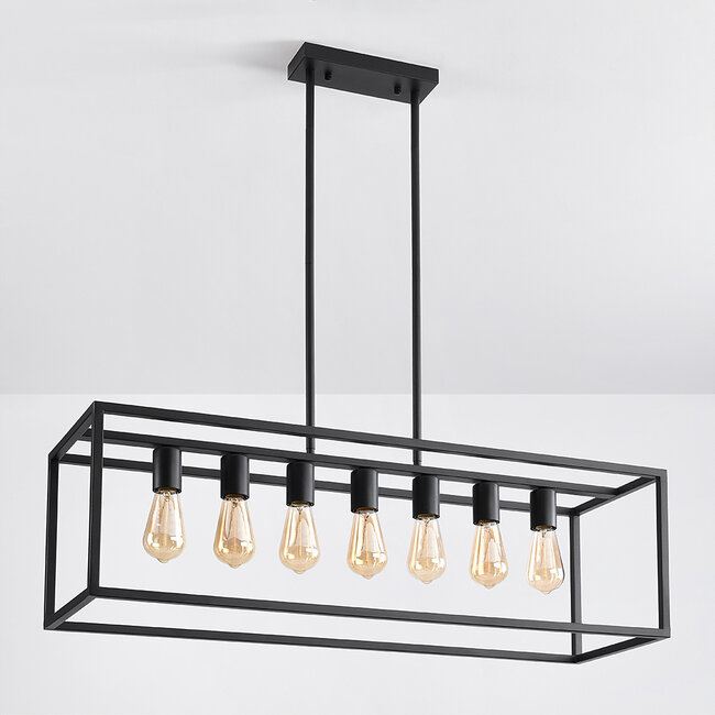 7-light industrial pendant lamp Zagreb, black cage