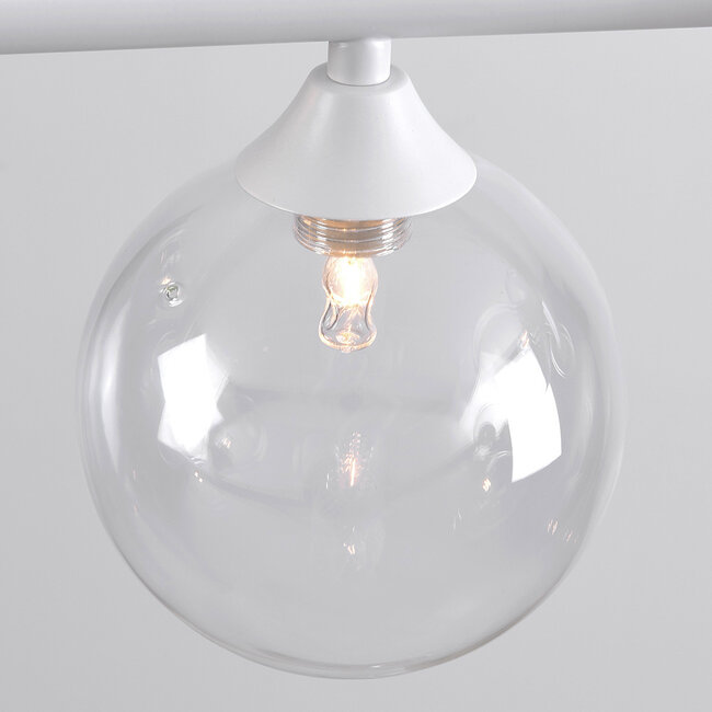 Aster pendant lamp with white frame and transparent glass spheres
