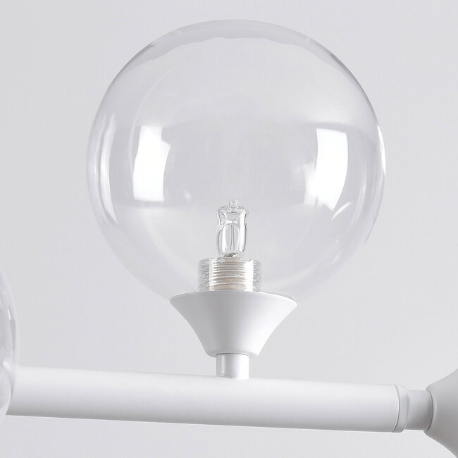6-light pendant light Aster - white frame with clear glass globes