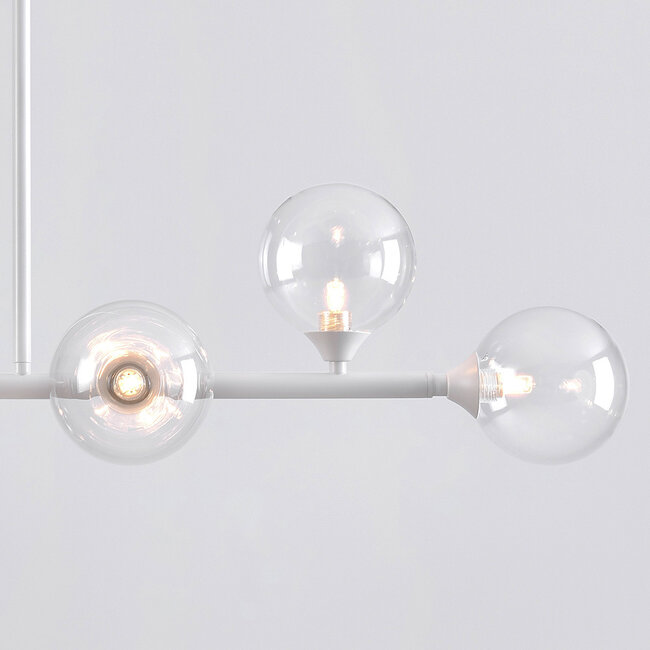 6-light pendant light Aster - white frame with clear glass globes