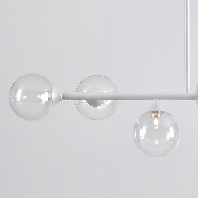Aster pendant lamp with white frame and transparent glass spheres