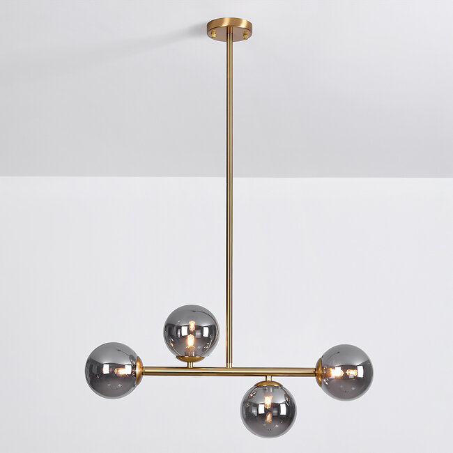 Designer ceiling lamp in Gold with smoked glass, 4-light - Asun