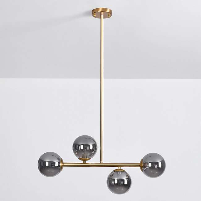 Designer ceiling lamp in Gold with smoked glass, 4-light - Asun