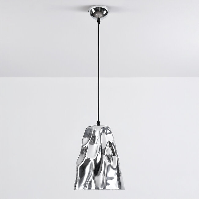 Designer pendant lamp Napoli in wavy chrome glass