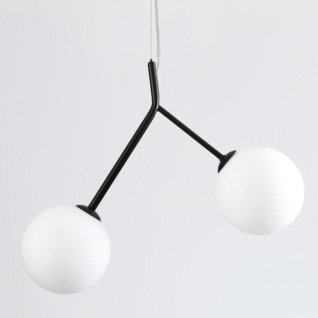 Asymmetric 2-light pendant light Dexter with glass globes