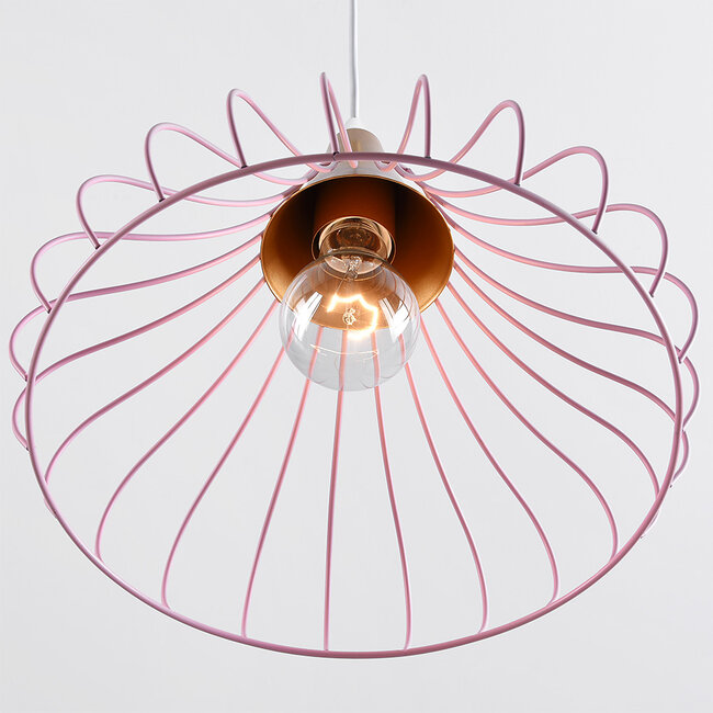 Iron pendant light Maya in a cage design - pink and gold