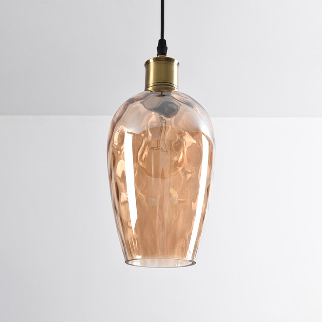 -light pendant lamp Verona amber - elongated bulging glass
