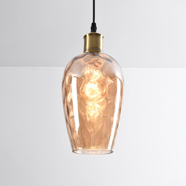 -light pendant lamp Verona amber - elongated bulging glass