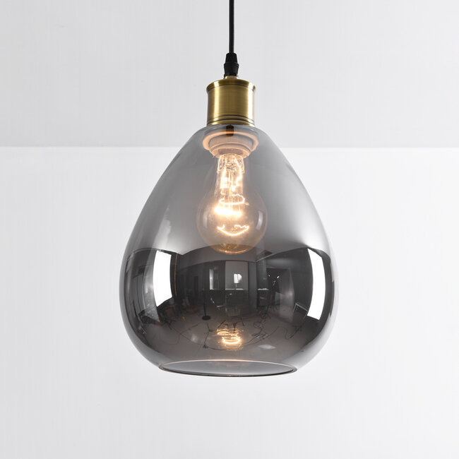1-light pendant light Verona - teardrop smoked glass with mirror effect