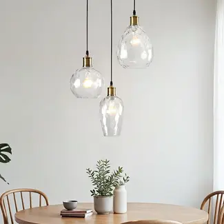 Designer pendant lamp in clear glass with bulge, 3-light - Verona