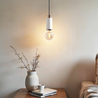 Design pendant lamp in white concrete with rose gold decoration - Vienna