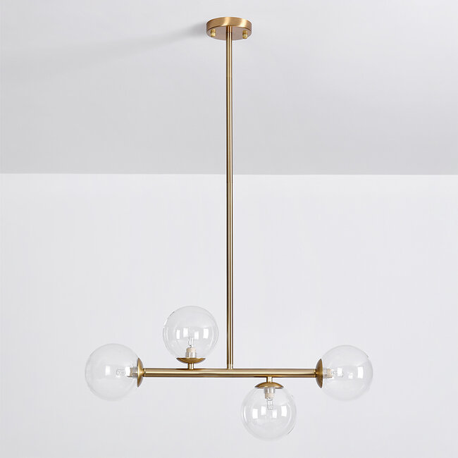 Asun pendant light with golden frame and transparent glass globes