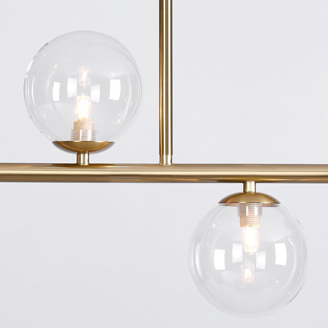 Asun pendant light with golden frame and transparent glass globes