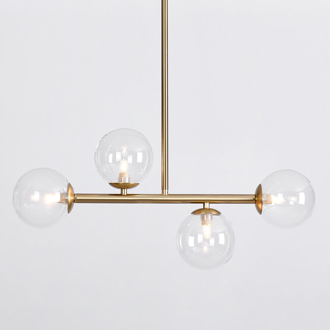Pendant light Asun gold with transparent glass, 4-bulb